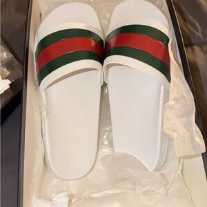 Gucci white red and green slides